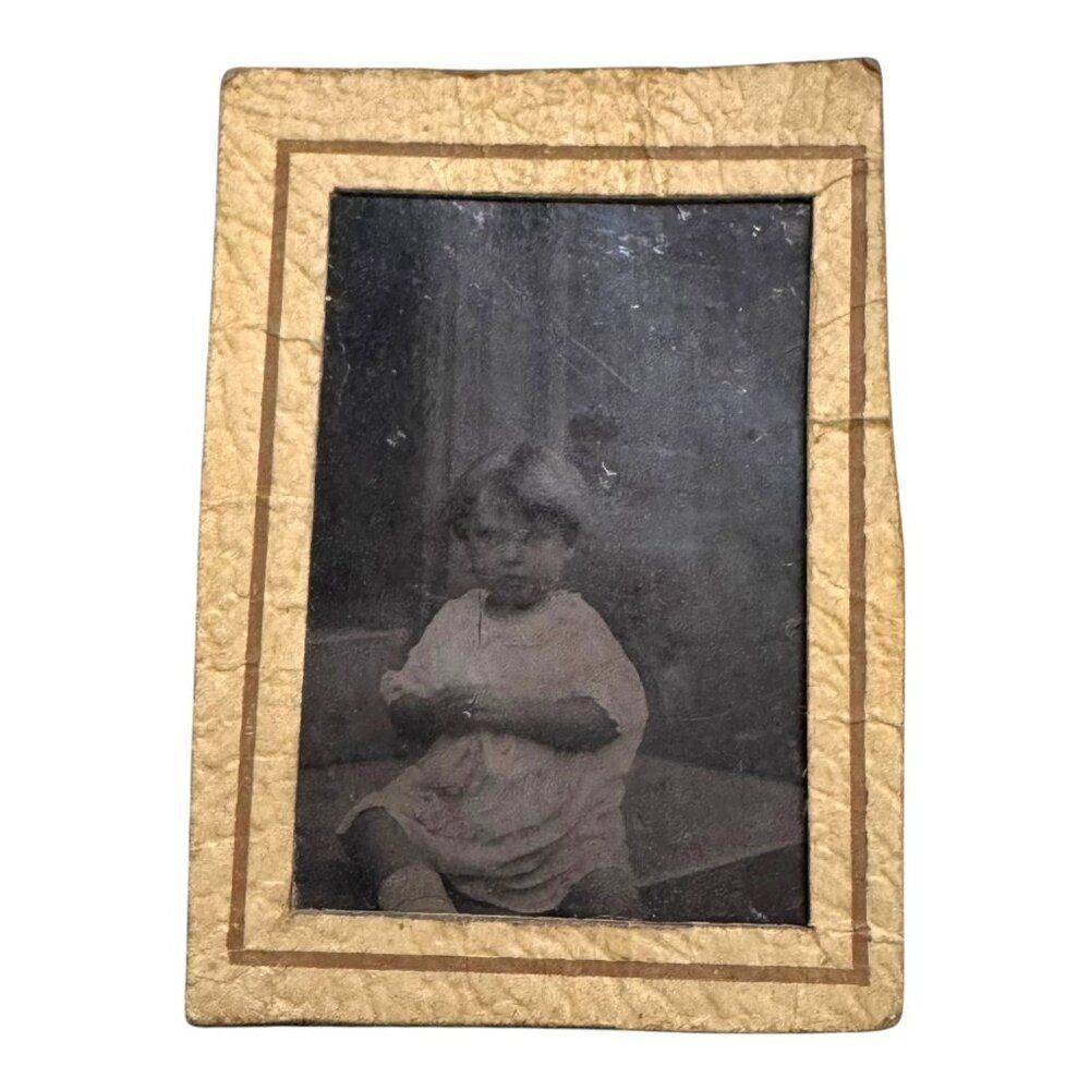 Vintage Black & White Child Frances Girl 3 years Old  Portrait Cardboard Frame